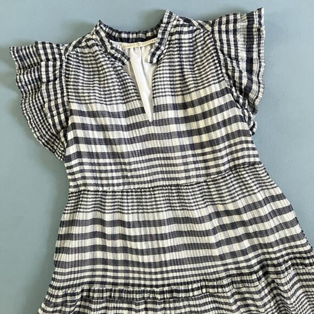 Marie Oliver Tiered Bay Organdy Check Plaid White Mini Babydoll Dress - Picture 4 of 5